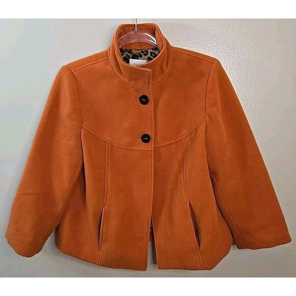 Chico's Smooth Saila Swing Jacket Burnt Orange Crop 3/4 Sleeve Peacoat Sz 0 Chic - Picture 1 of 11